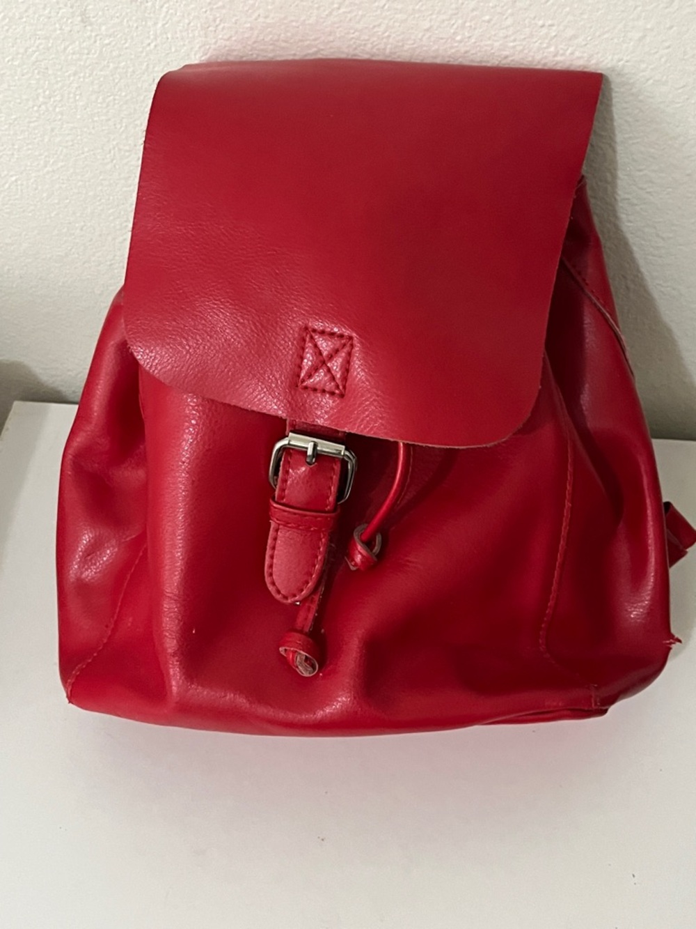Colab Brand Red Leather Drawstring Backpack